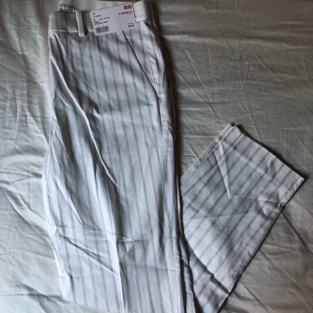 Uniqlo Striped Satin Ankle Pants Off White Size Small